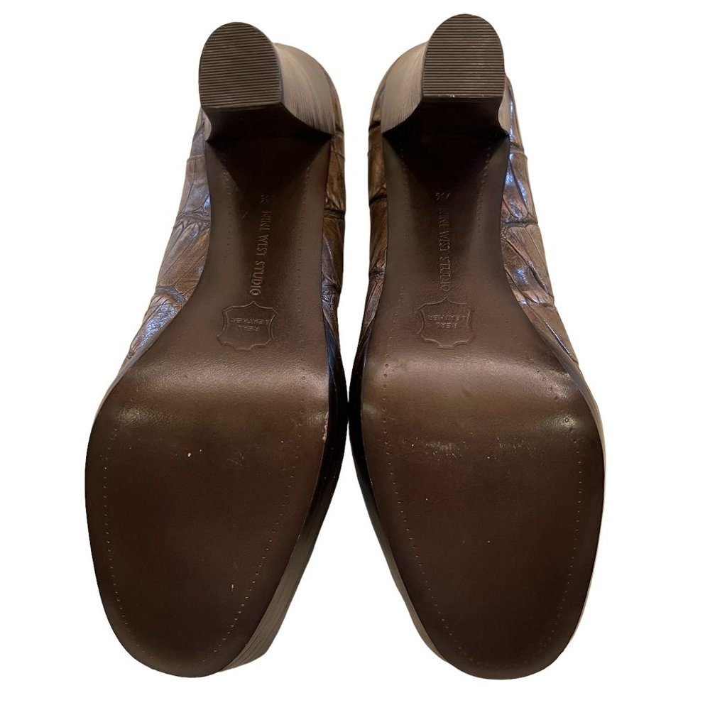 Unique! Nine West Studio Platform Brown Leather & Green Suede Heels Sz 7… - Picture 6 of 10